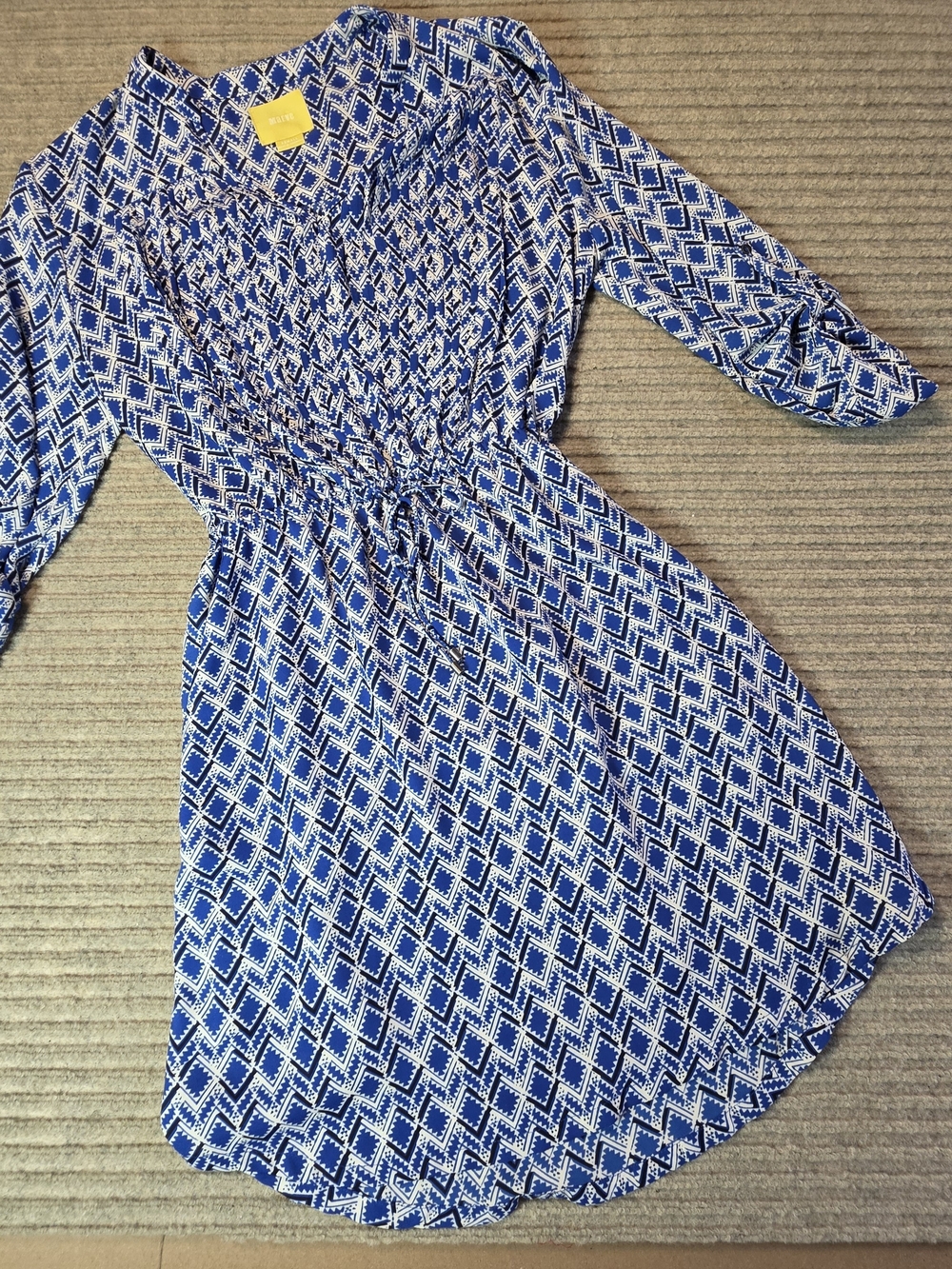 Anthropologie Maeve Galen Dress Blue White Geometric Tab Sleeve Womens XS EUC